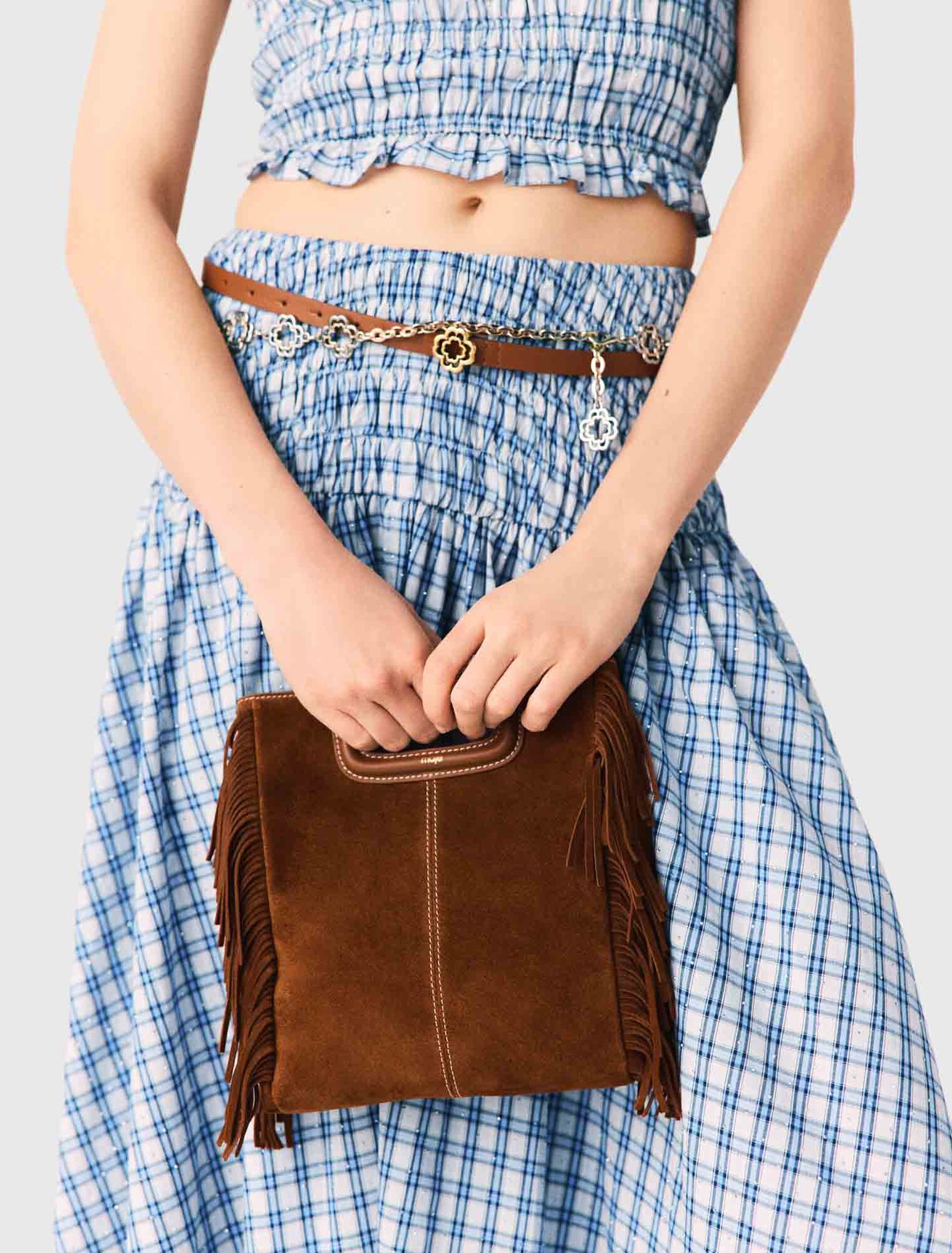 Borsa M in scamosciato impunturato