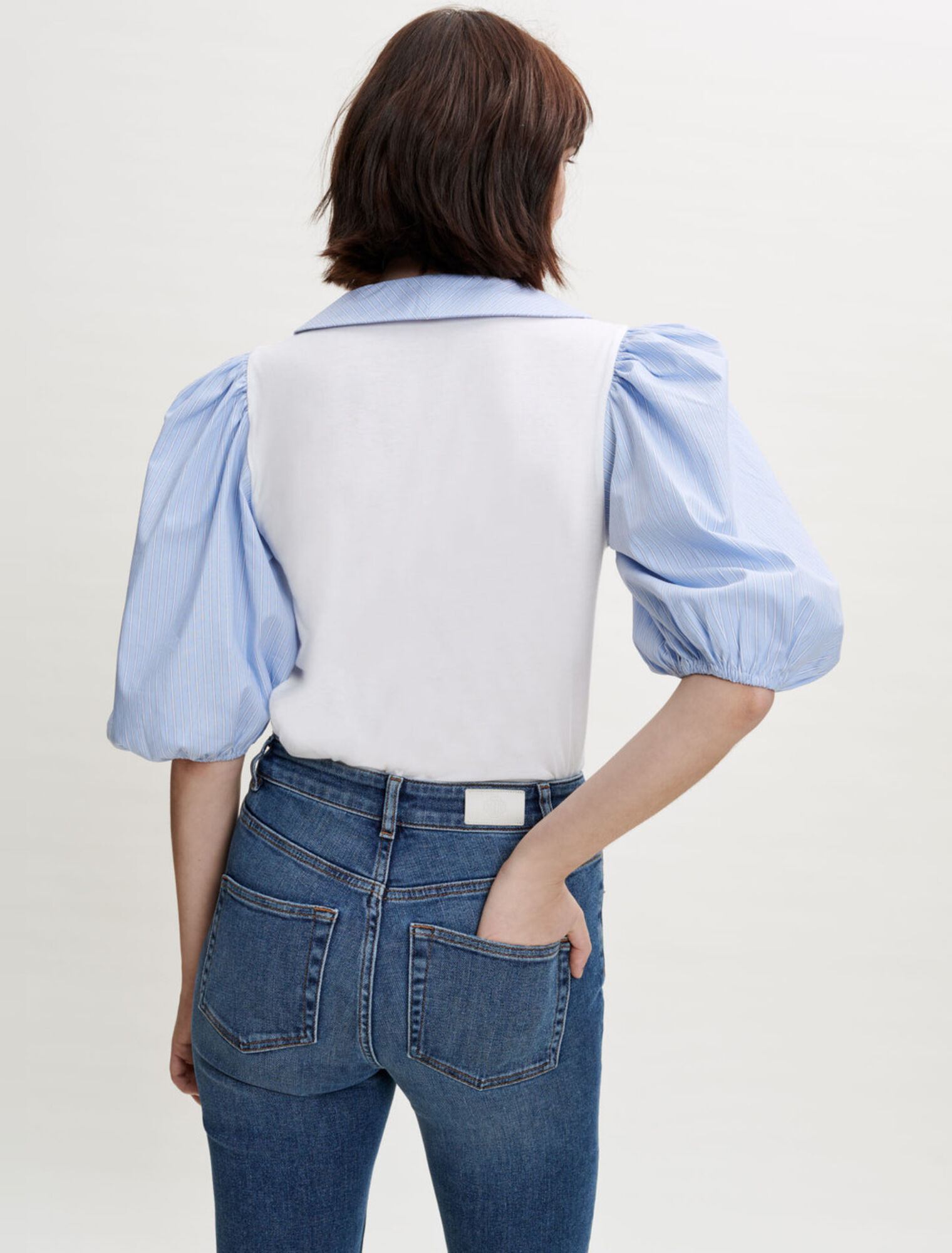 T-shirt in materiale misto con colletto