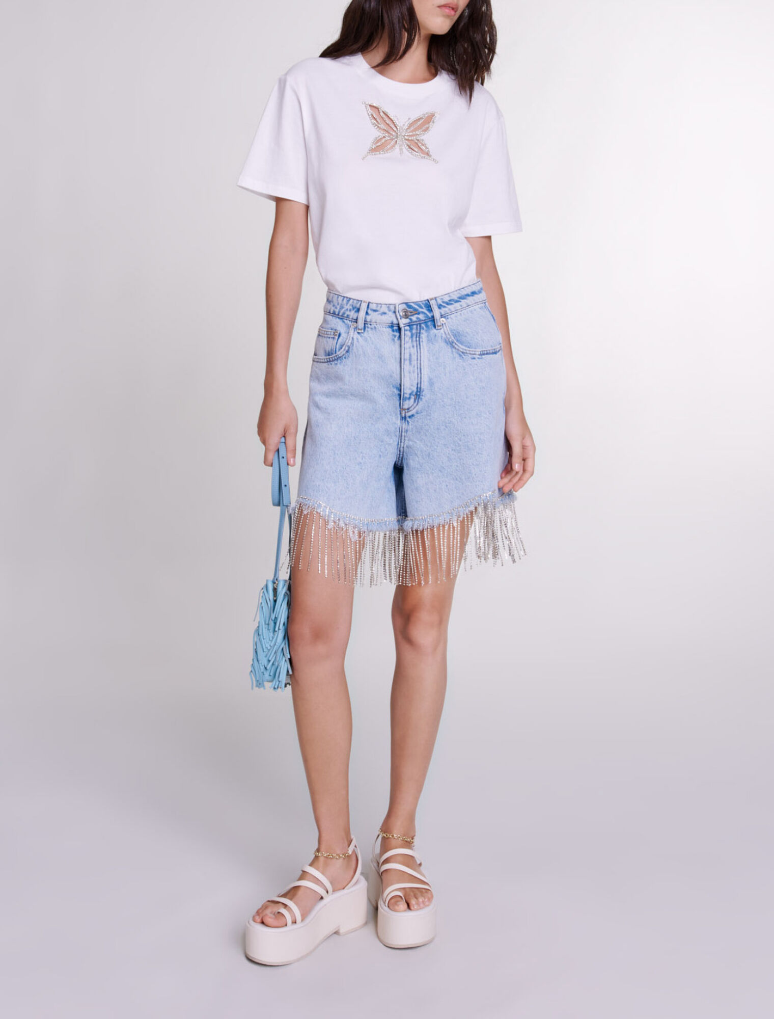 Shorts in denim con strass