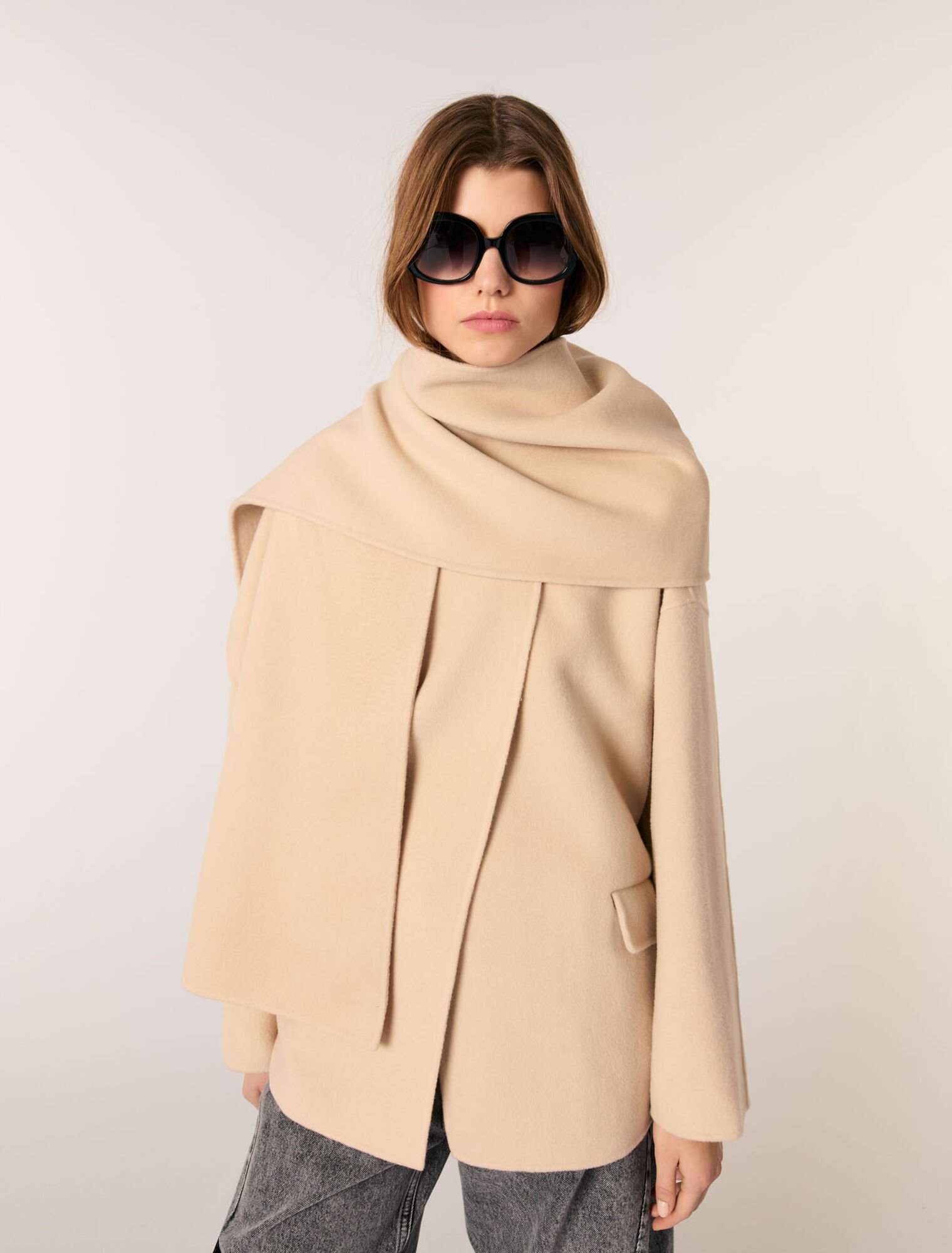 Cappotto double face con sciarpa