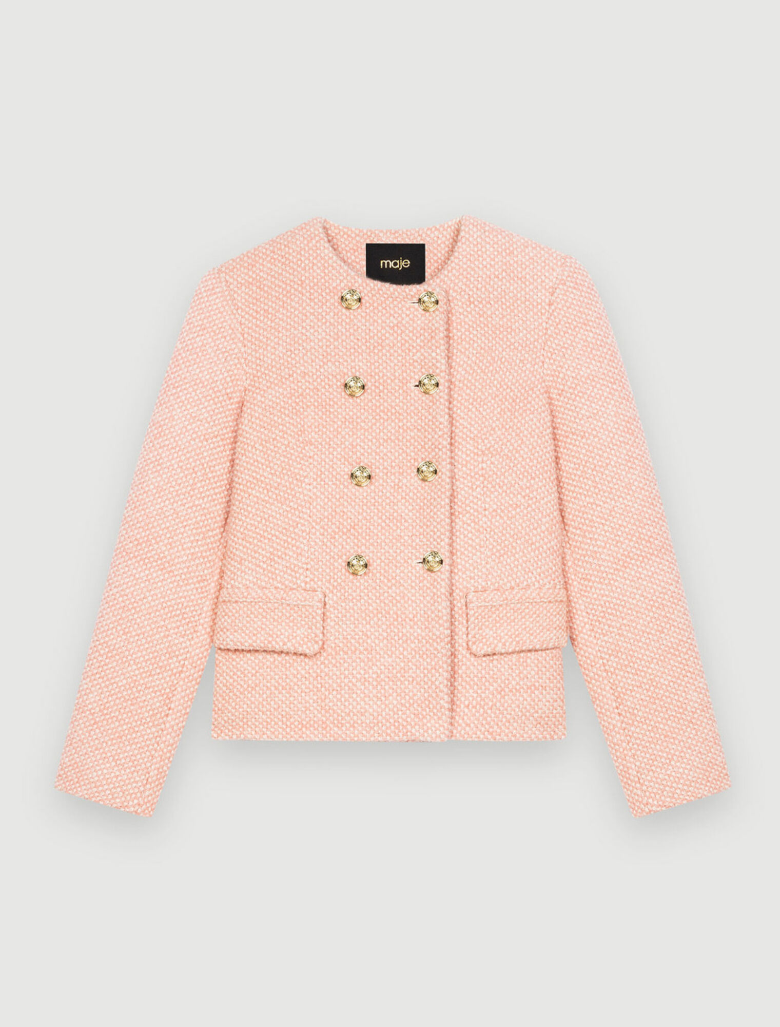 Giacca in tweed screziato rosa ed écru