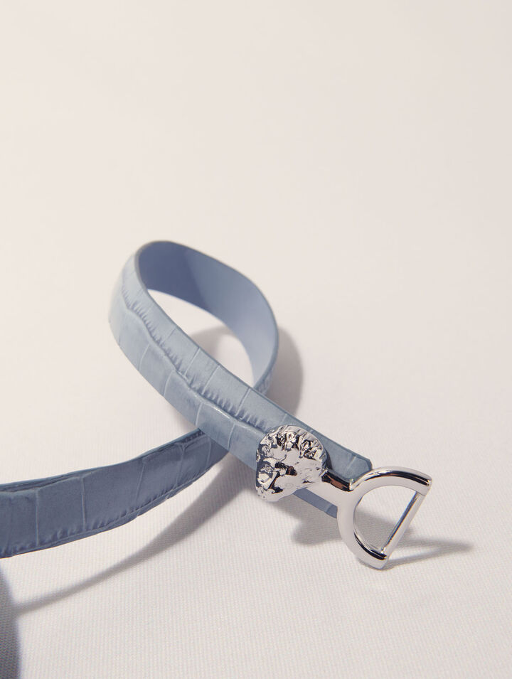 Cintura fine in pelle fibbia leone