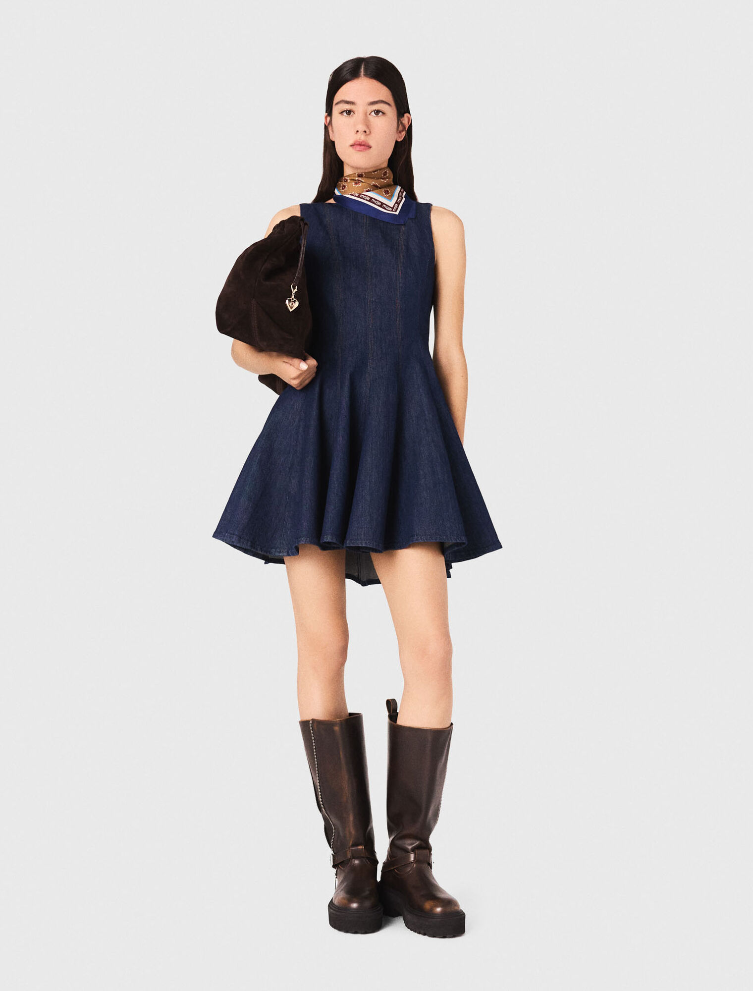 Abito corto in denim con volant