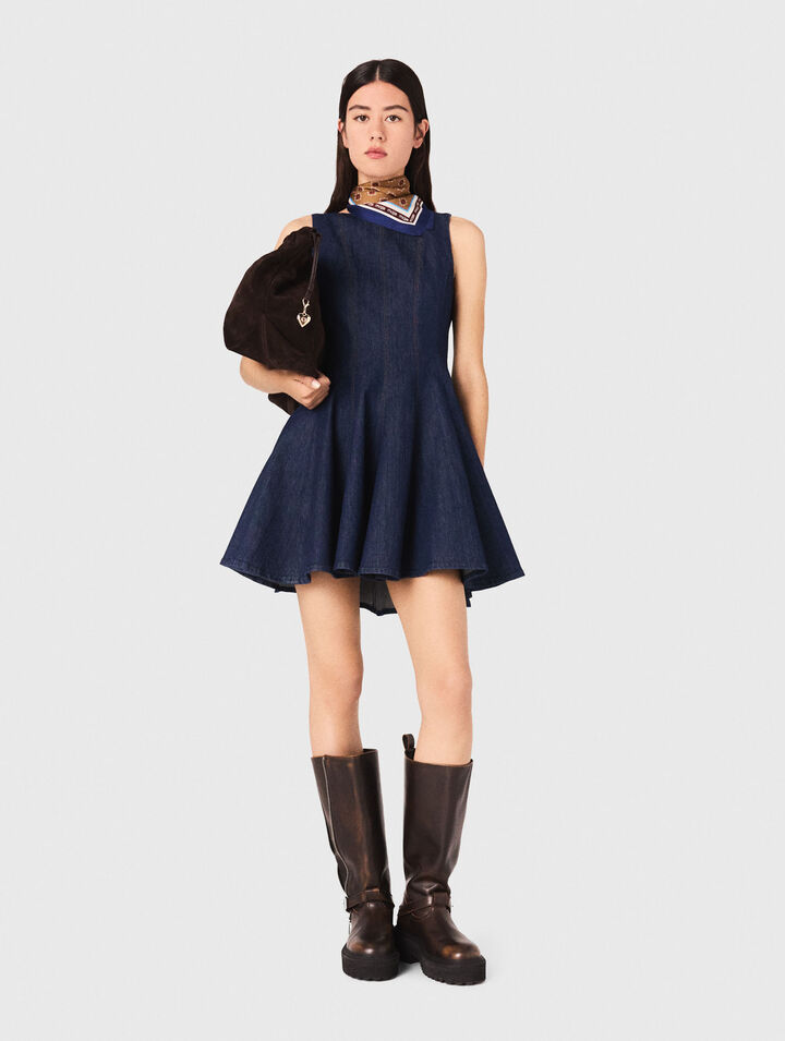 Abito corto in denim con volant