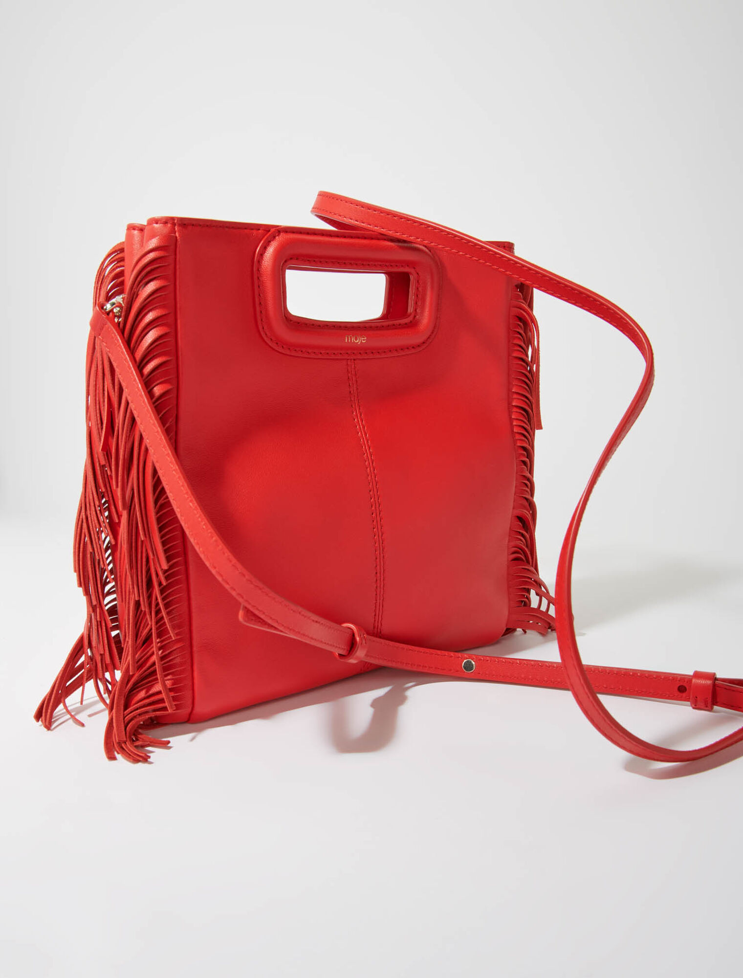 Borsa M con frange in pelle liscia