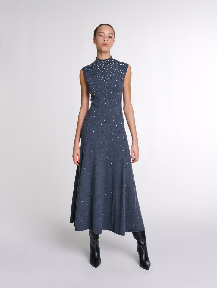 Abito lungo in maglia a strass