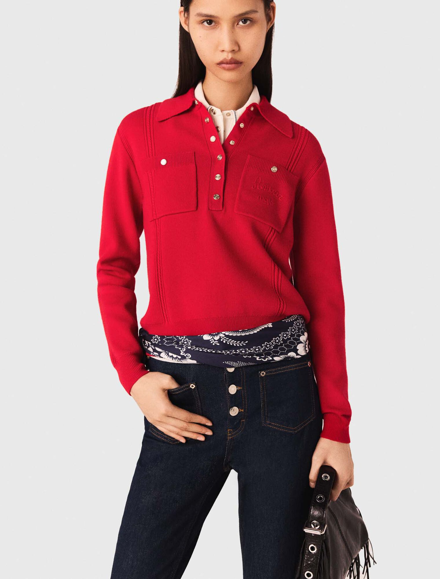 Maglione con colletto polo ricamato