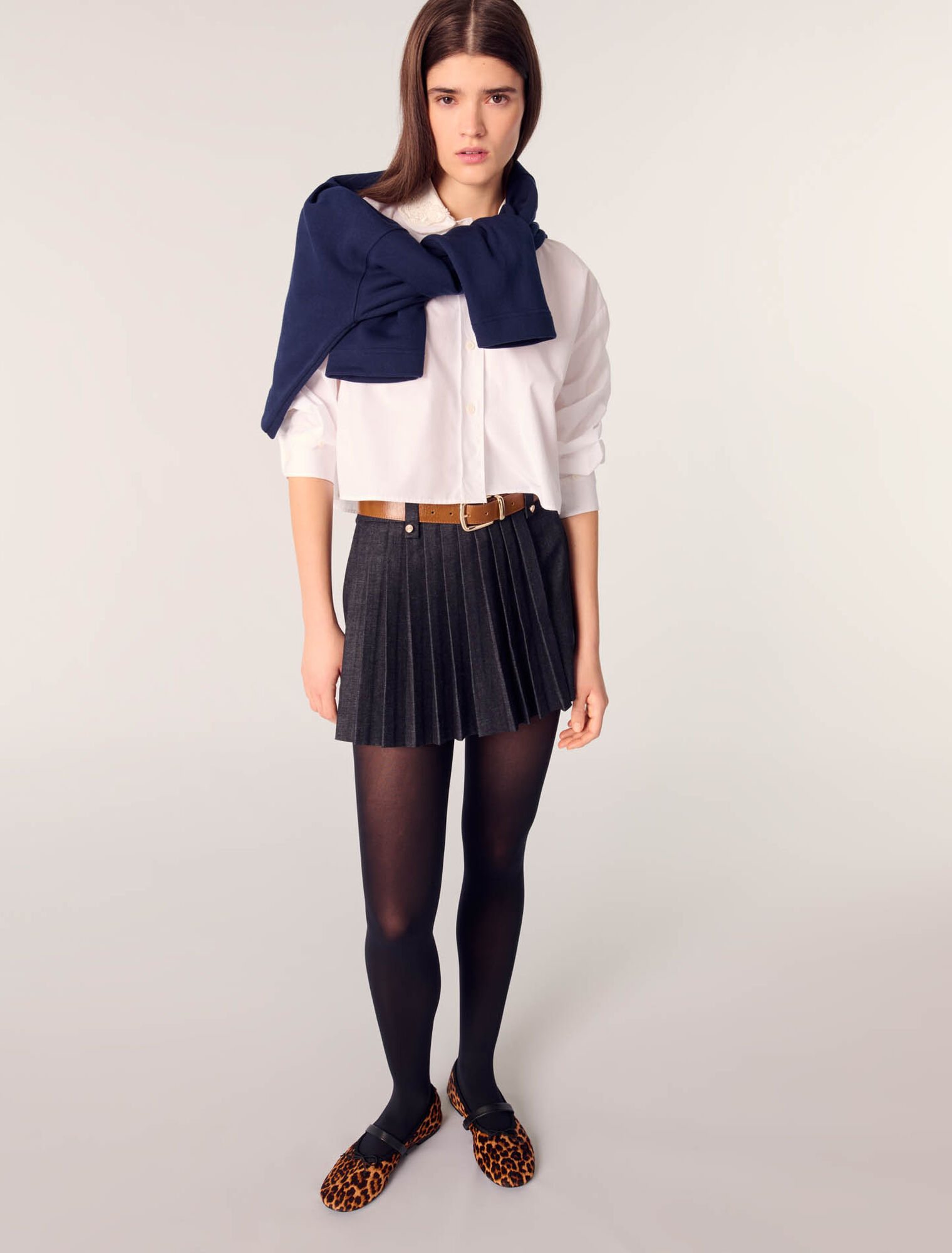Shorts trompe-l'œil denim a pieghe