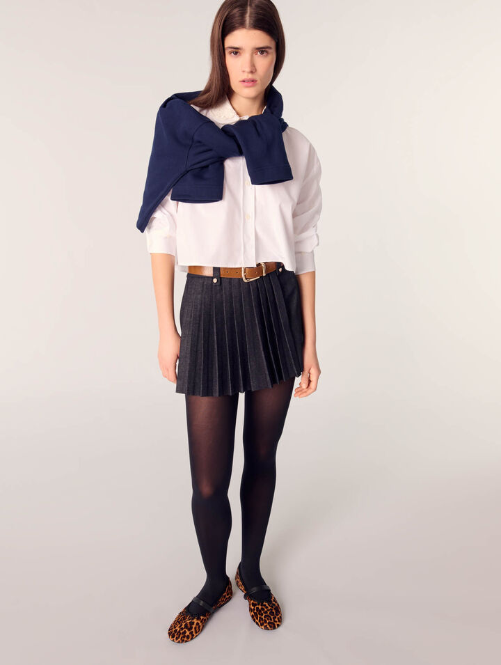 Shorts trompe-l'œil denim a pieghe