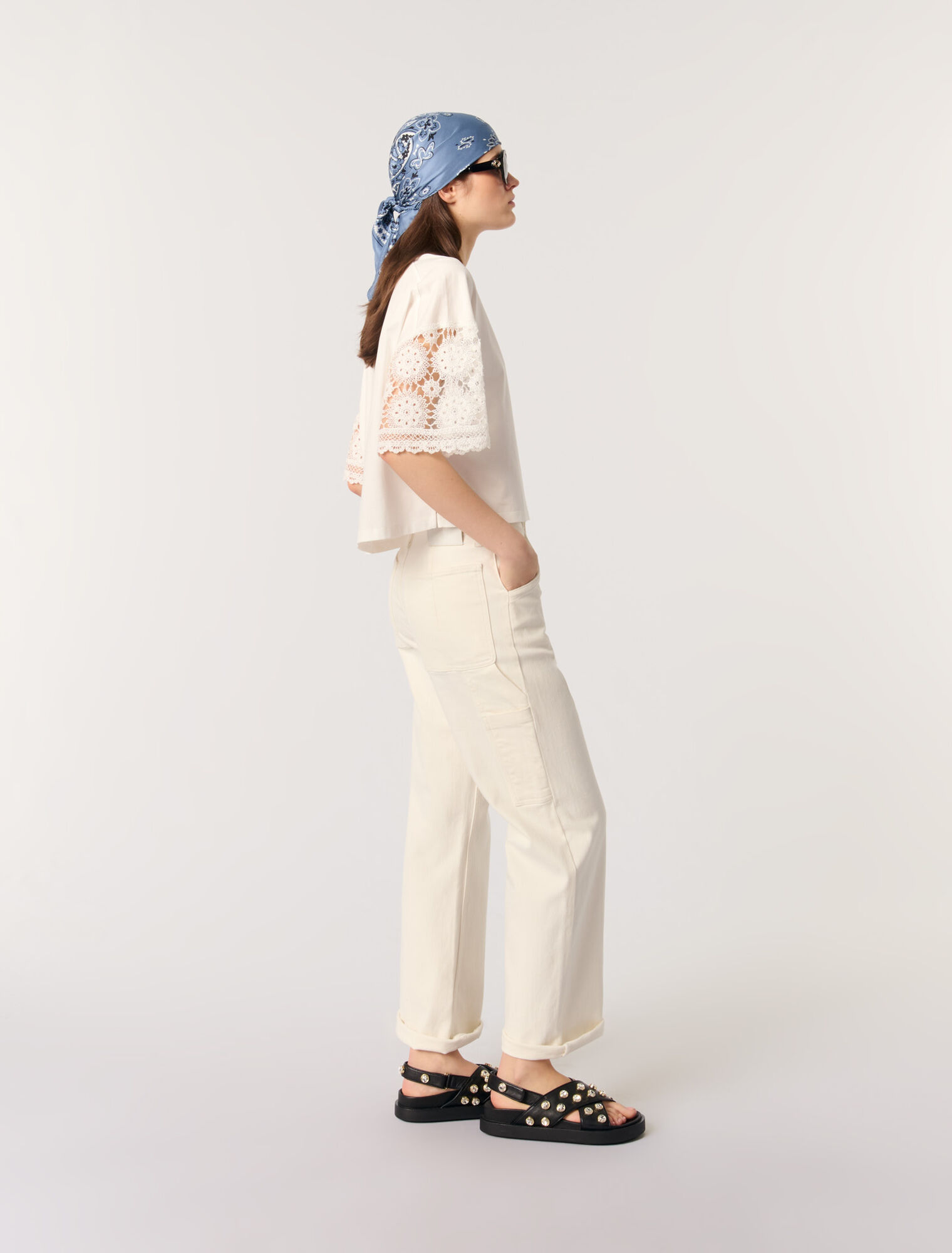 T-shirt con maniche in crochet