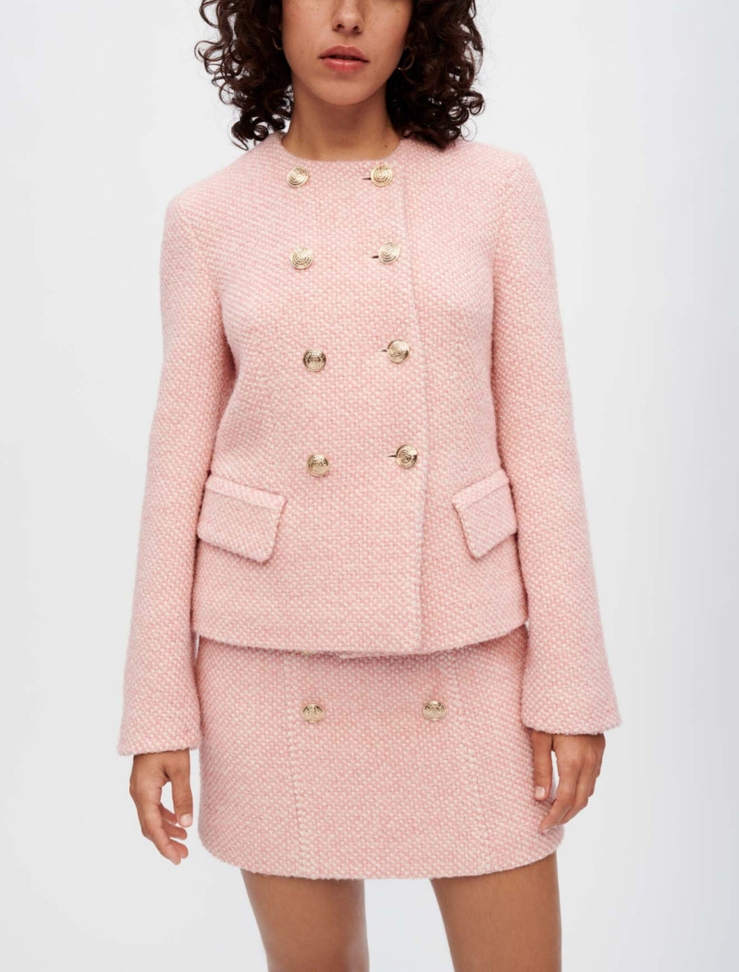Giacca in tweed screziato rosa ed écru