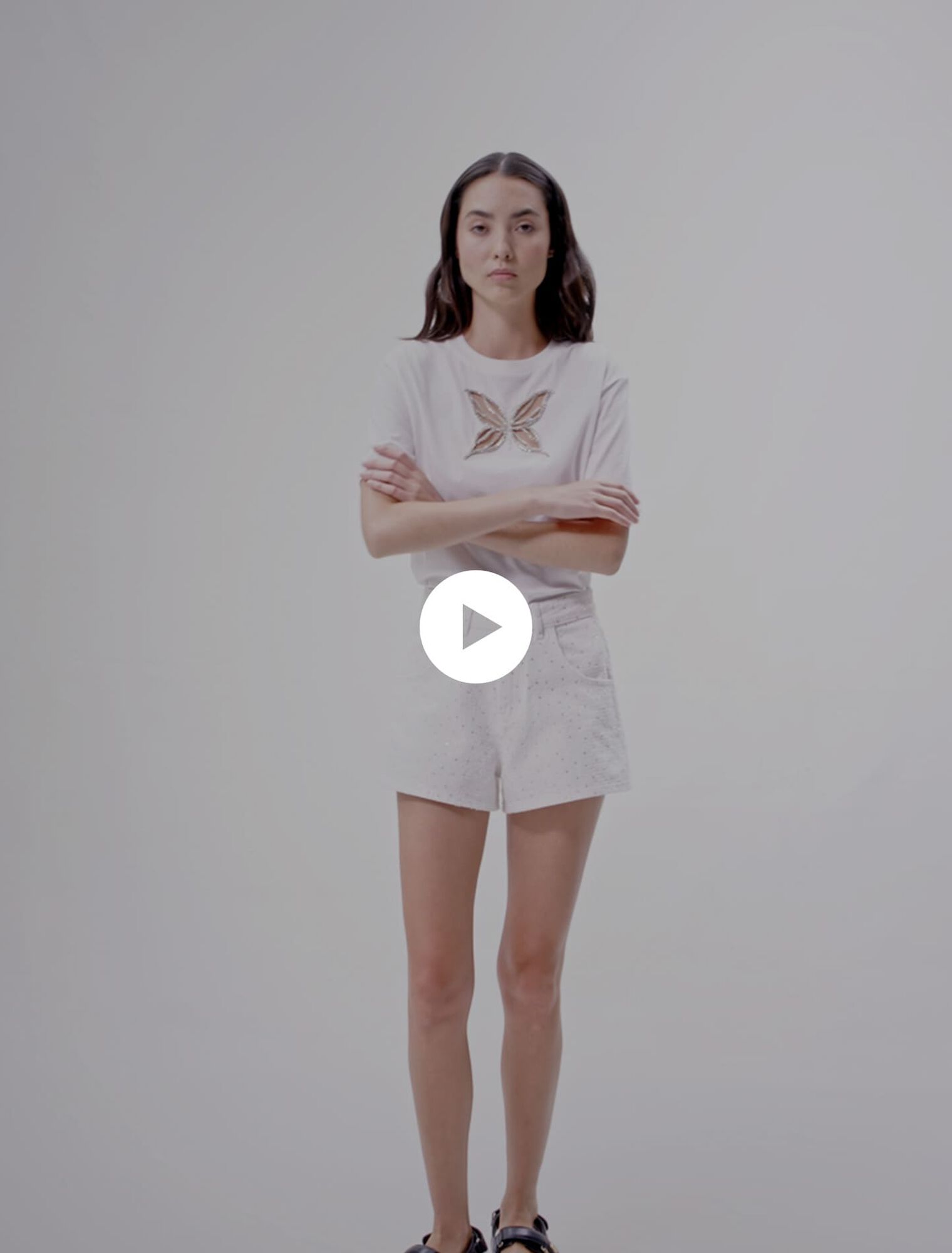 Shorts in denim con strass