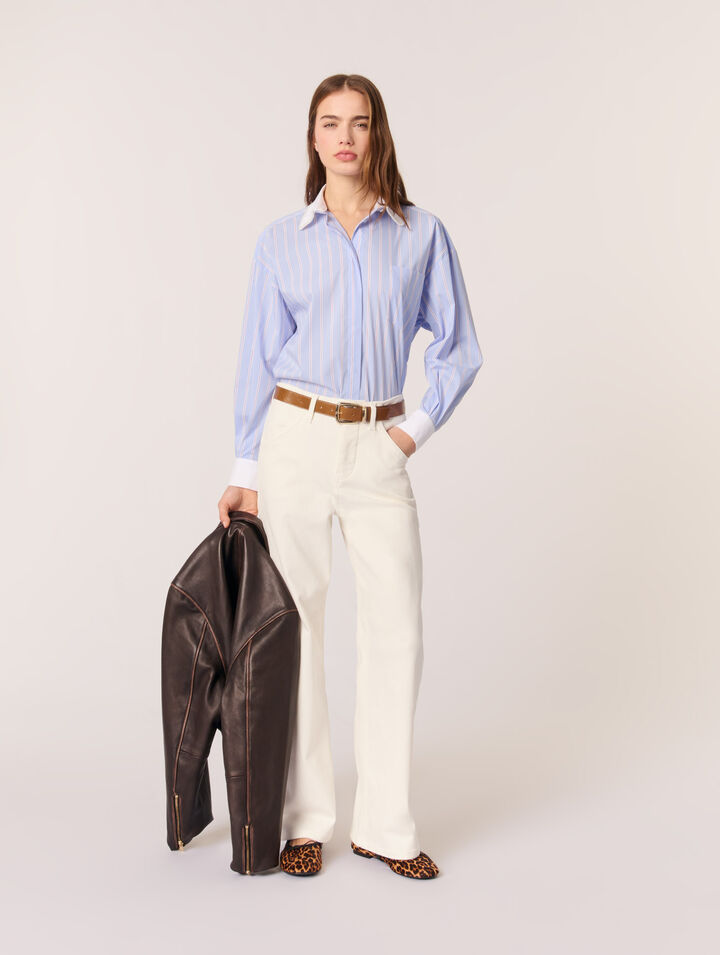 Camicia a righe colletto con perle