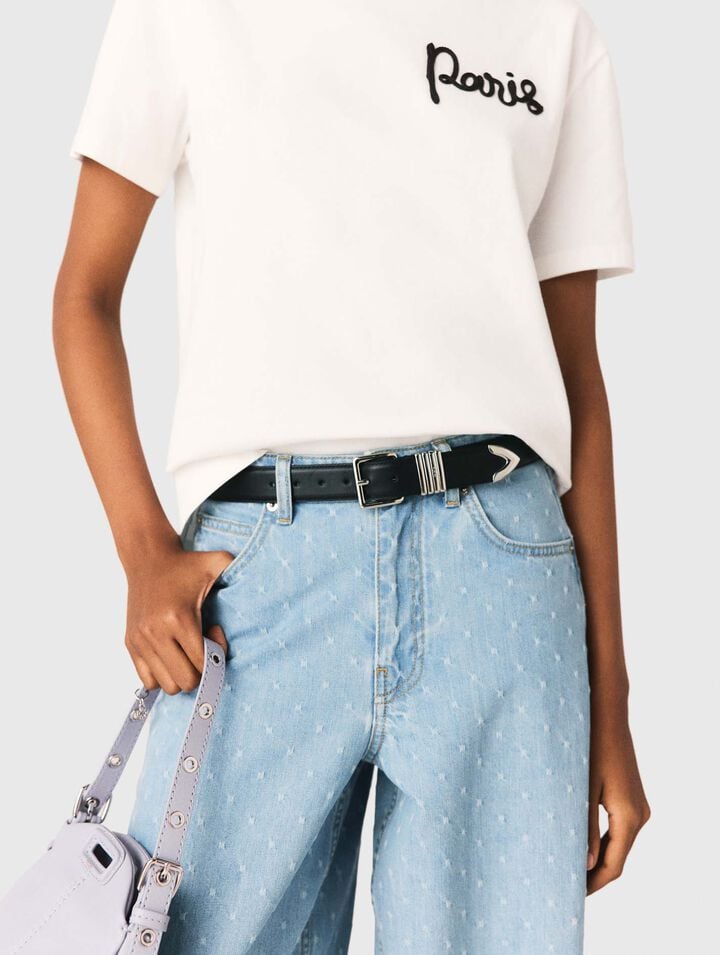T-shirt con logo Paris ricamato