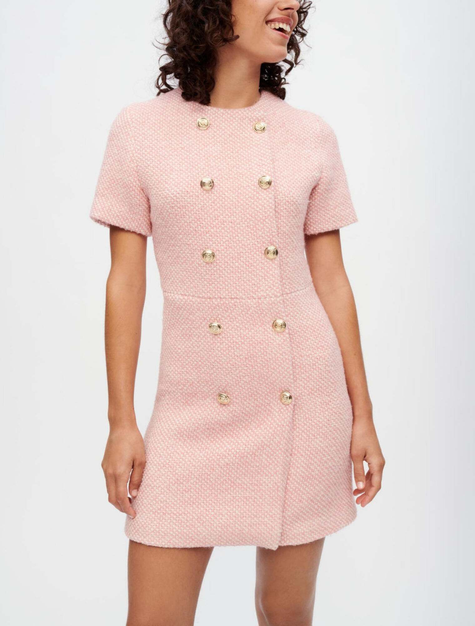 Abito in tweed screziato rosa ed ecrù