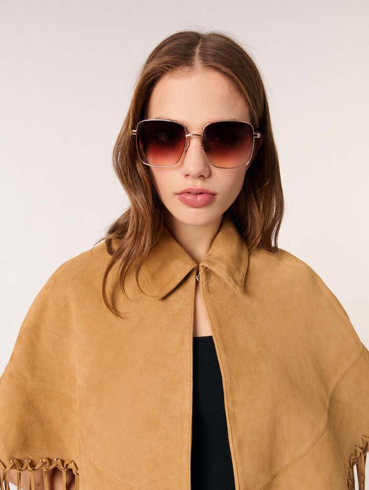 Cappotto corto con frange in nabuk