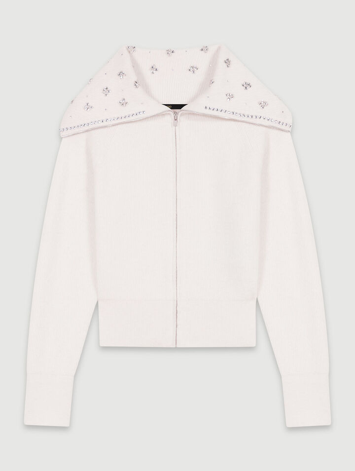 Cardigan con colletto bijoux