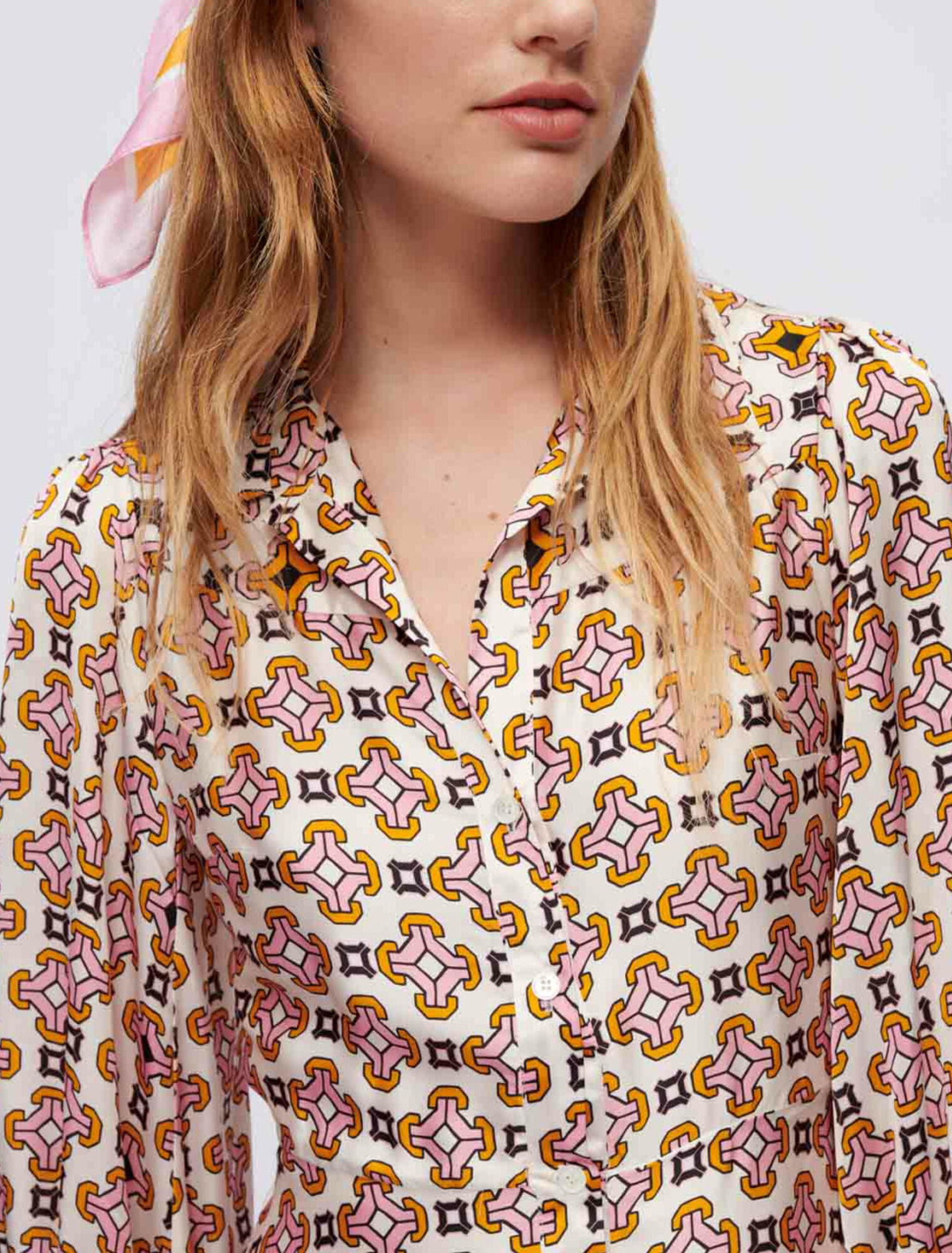Abito camicia in raso stampato