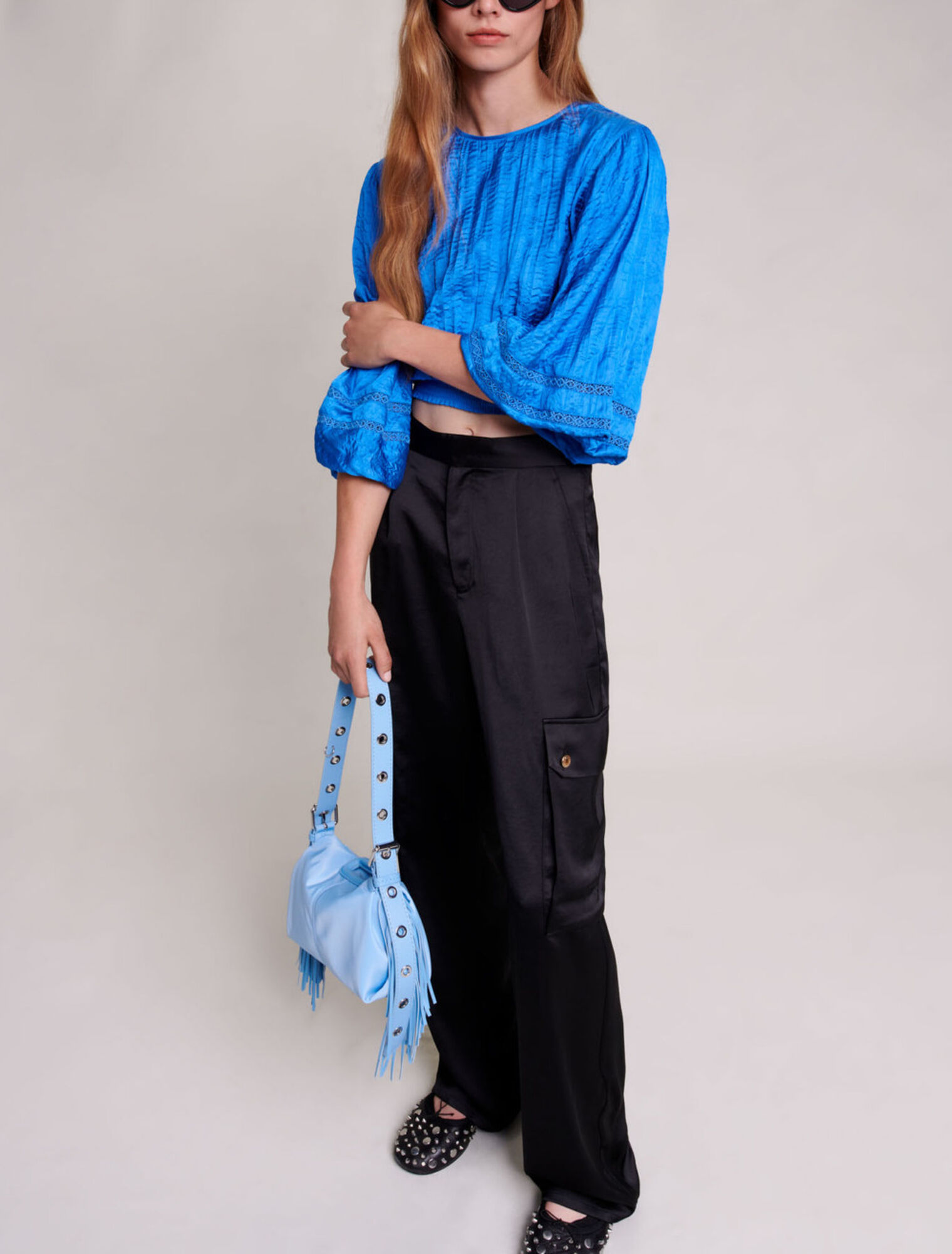 Pantaloni cargo satinati