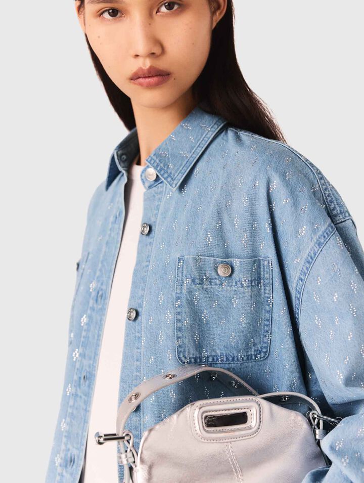 Camicia corta in jeans glitterata