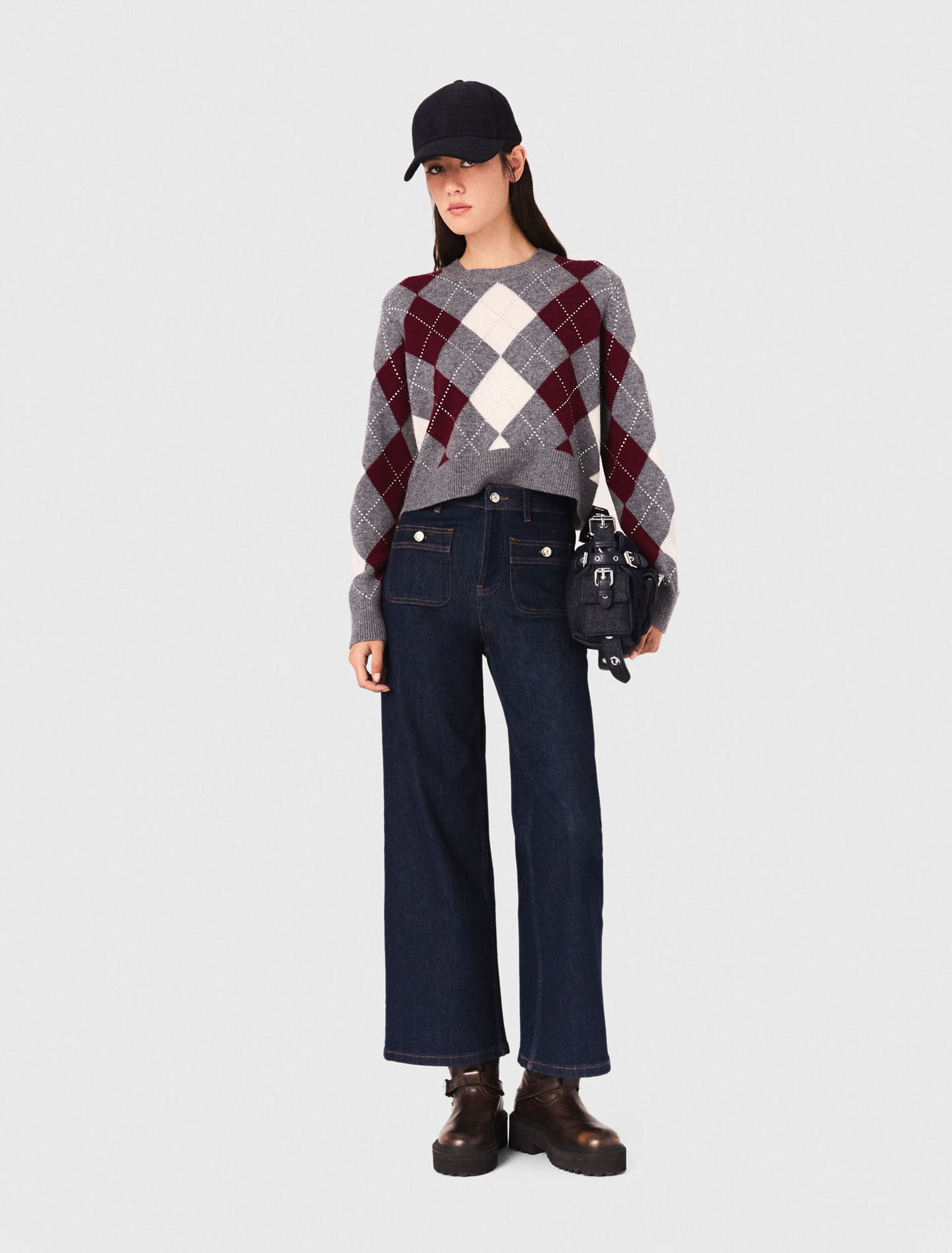 Maglione corto a fantasia argyle