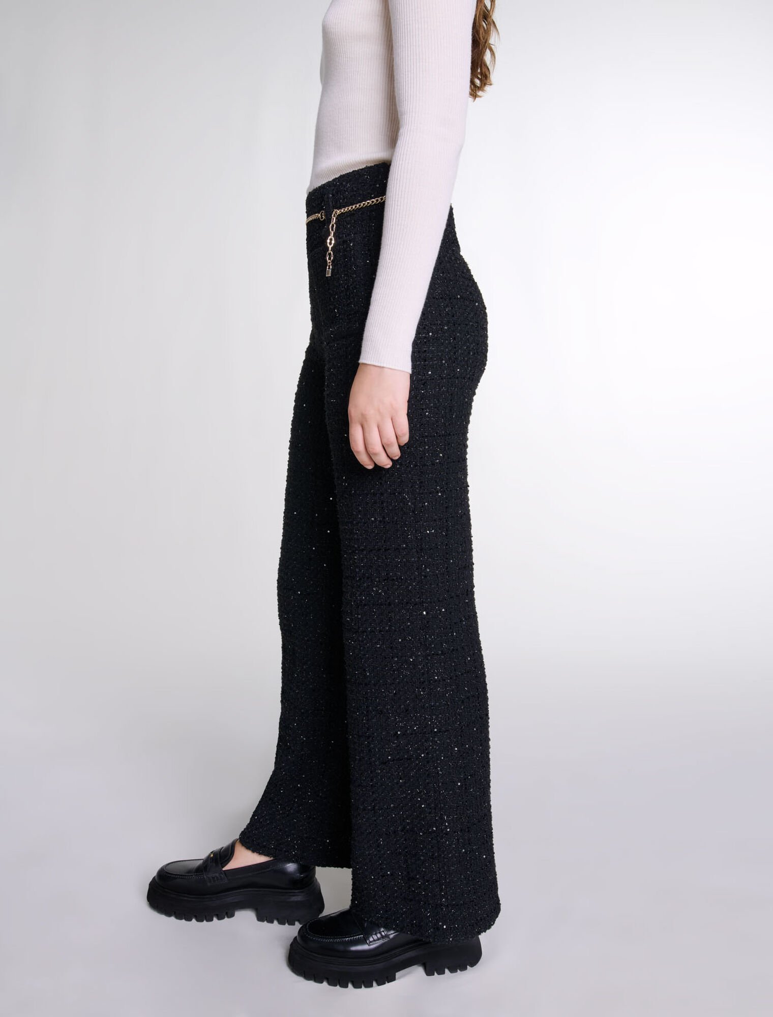 Pantaloni in tweed e paillettes