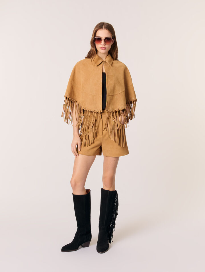 Cappotto corto con frange in nabuk