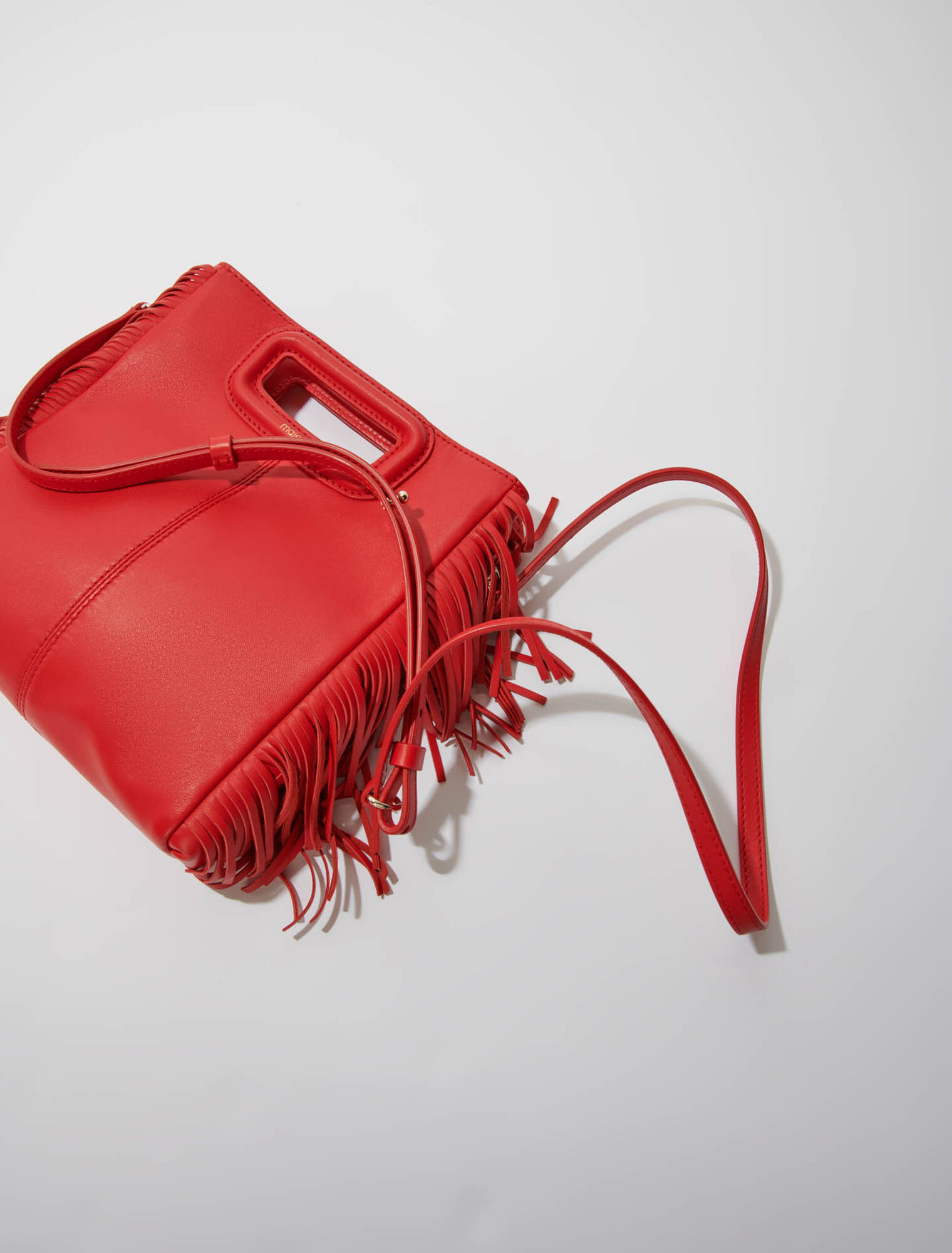 Borsa M con frange in pelle liscia