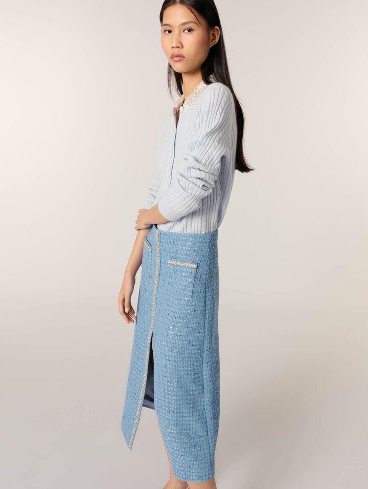 Gonna midi in tweed con paillettes