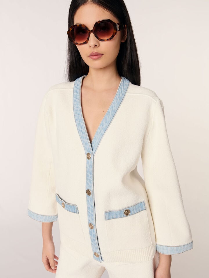 Cardigan lungo con dettagli denim