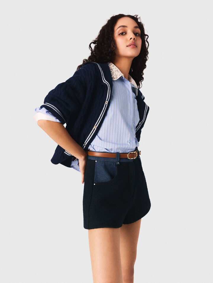 Shorts in tweed e dettagli denim