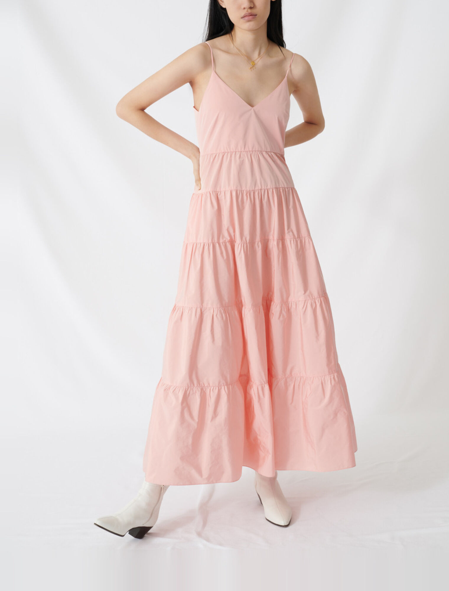 Maxi-abito con spalline fini in taffeta