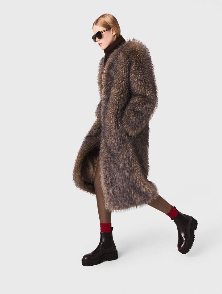 Cappotto lungo in ecopelliccia