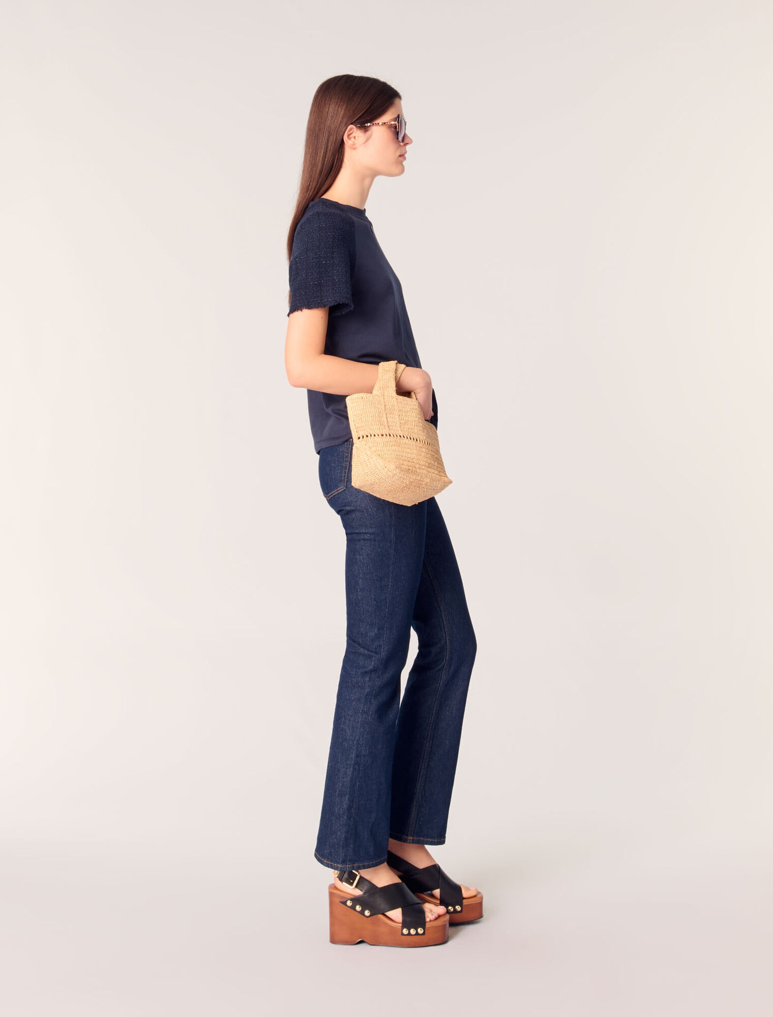 T-shirt con maniche in tweed
