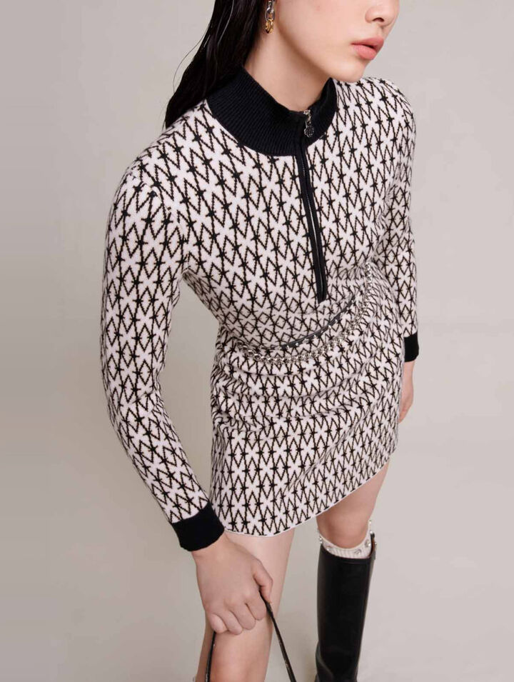 Abito corto monogramma in jacquard
