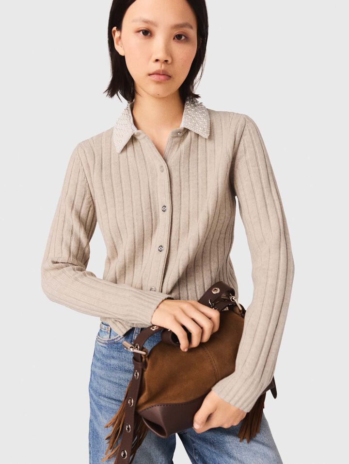 Cardigan con col perlato rimovibile