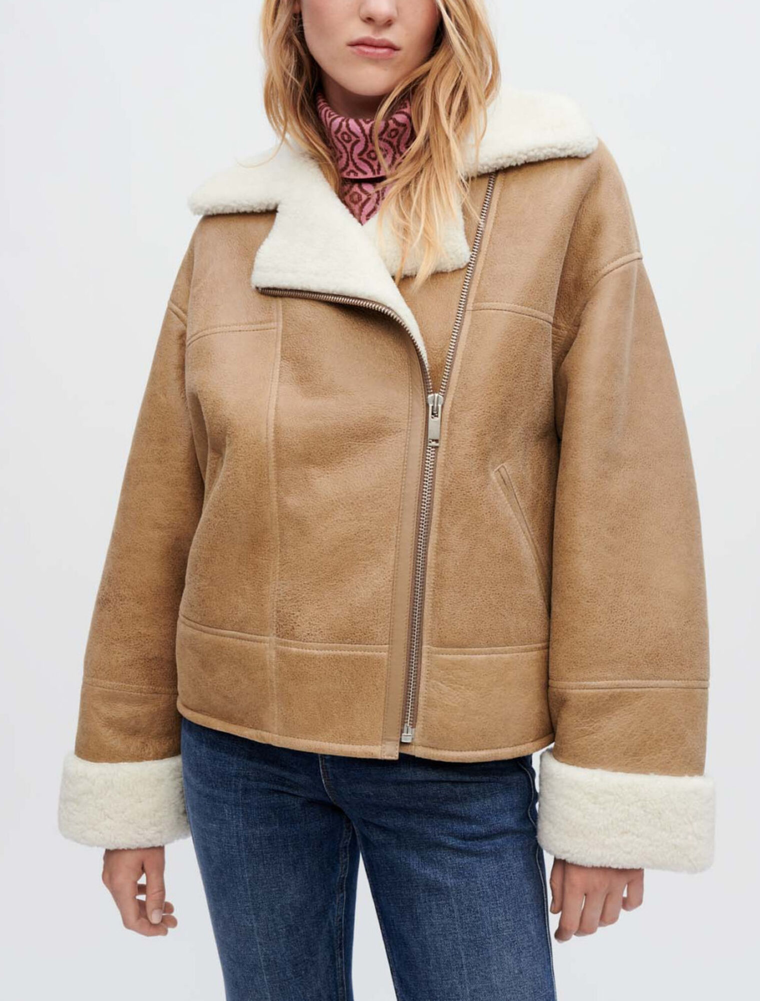 Cappotto pelle scamosciata bicolore
