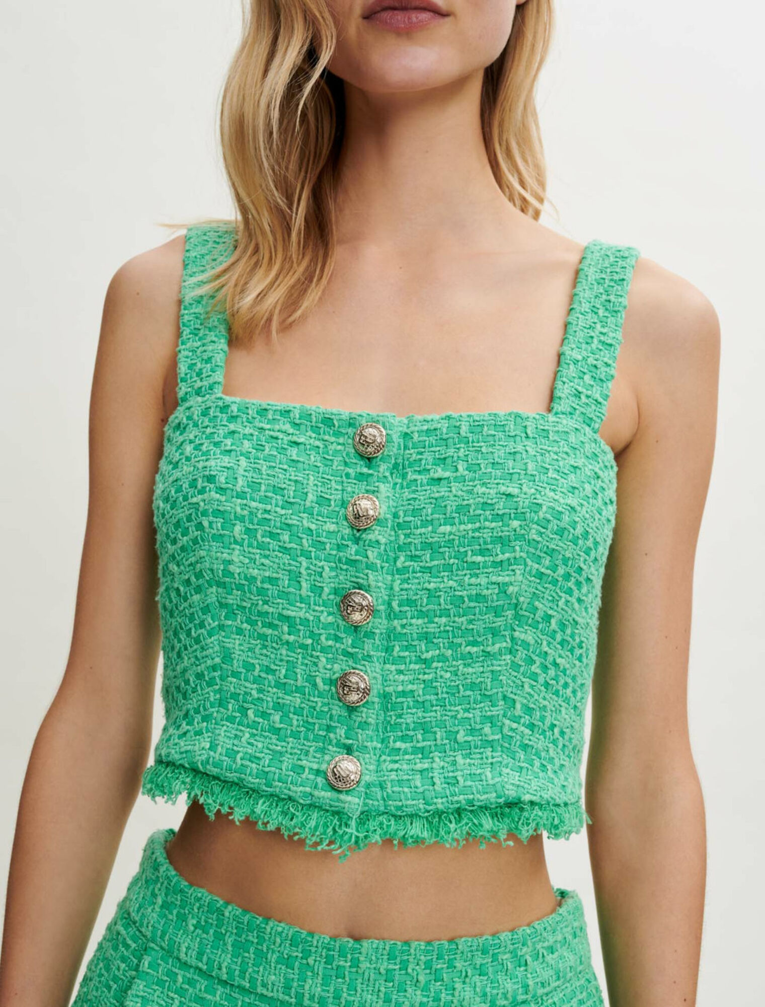 Crop top con spalline in tweed