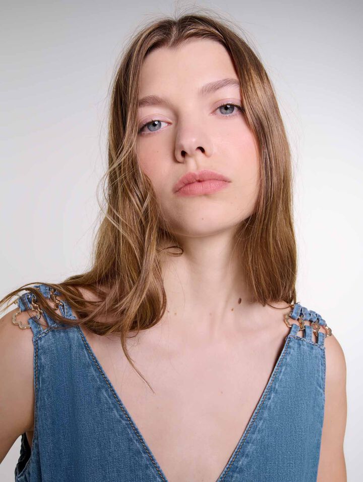 Abito lungo traforato in denim