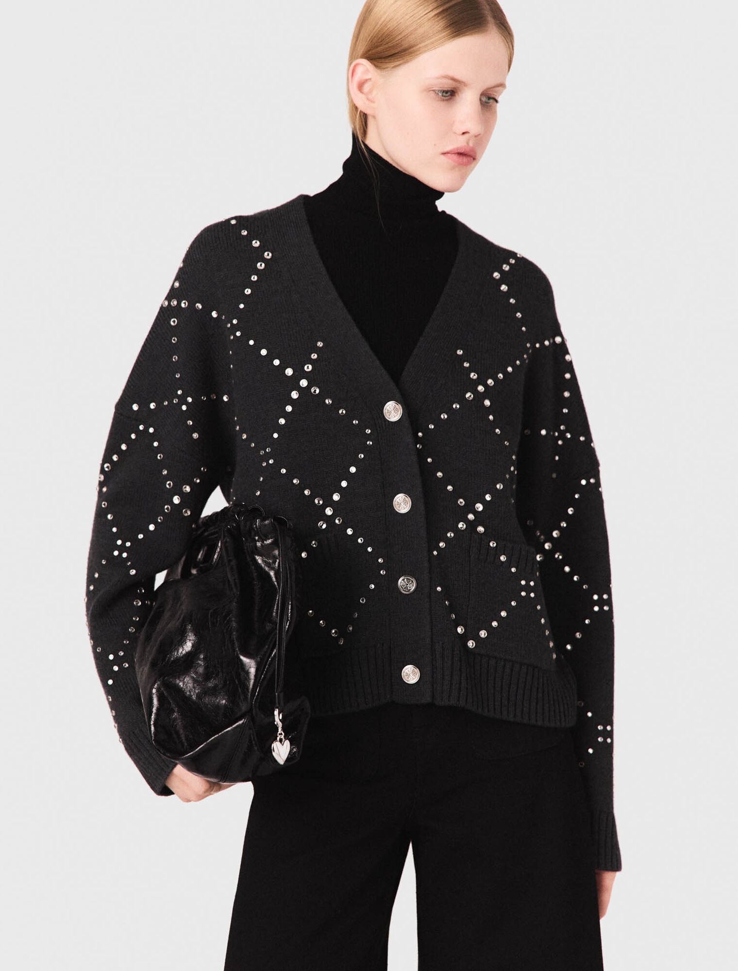 Cardigan a quadri con strass