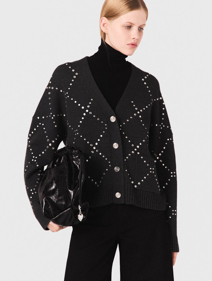 Cardigan a quadri con strass