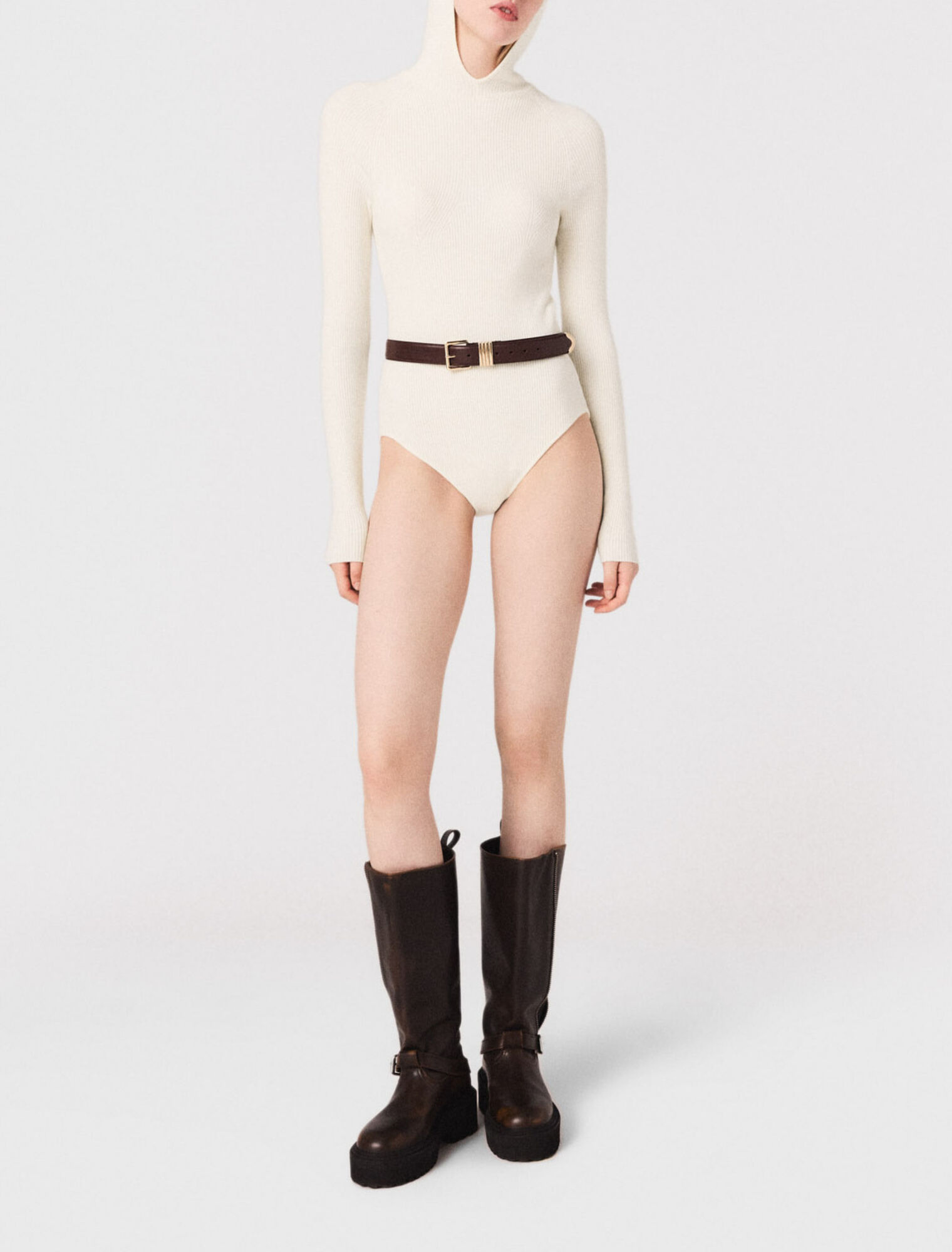 Body in maglia a coste con cappuccio