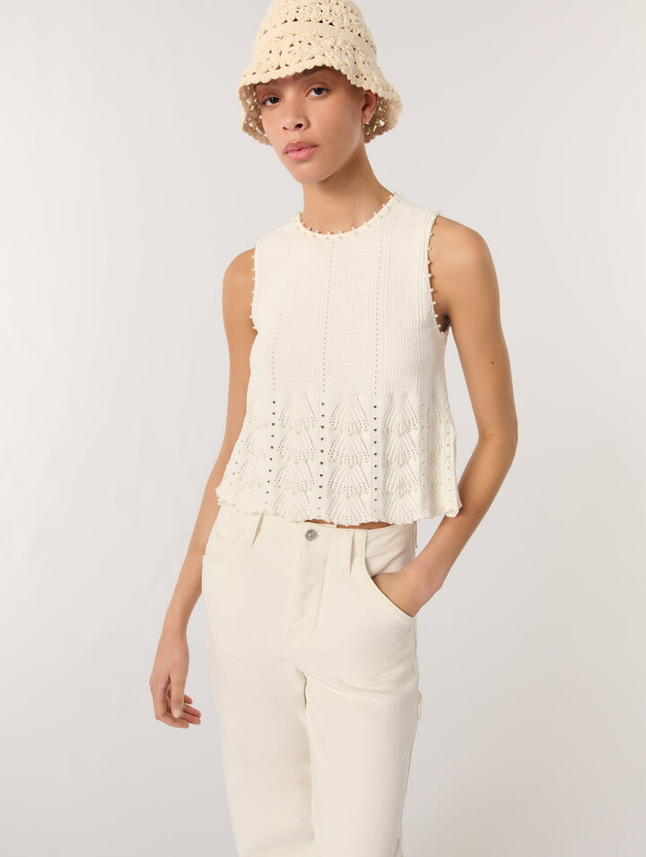 Top in maglia pointelle con perle