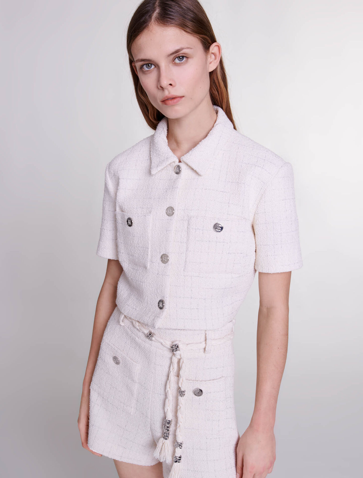 Top corto in tweed