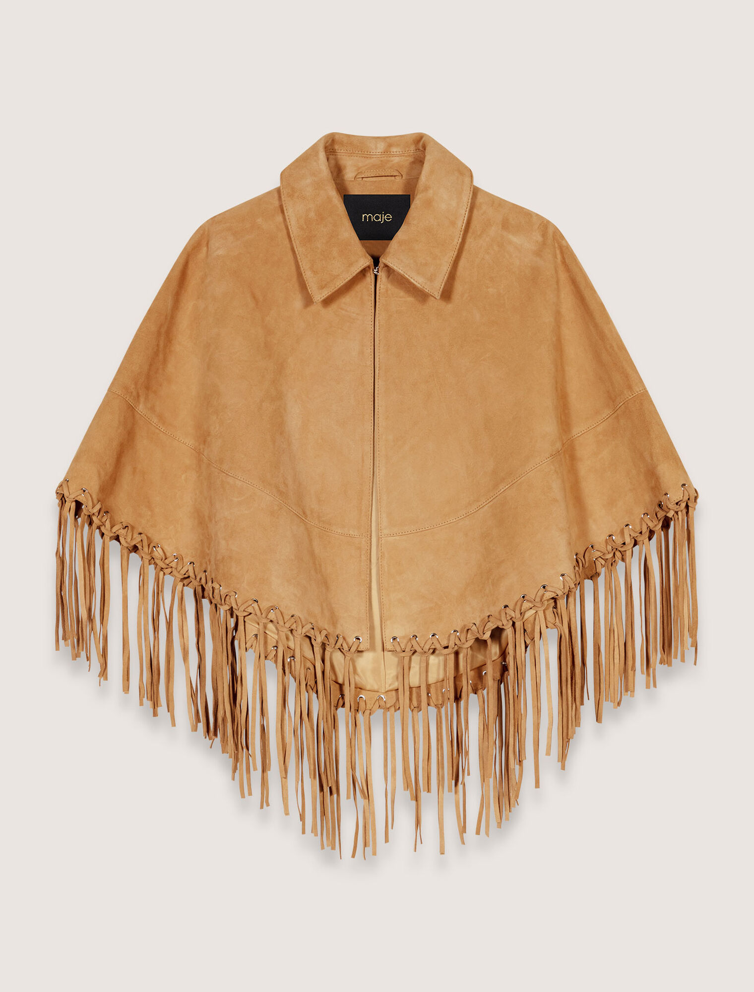 Cappotto corto con frange in nabuk