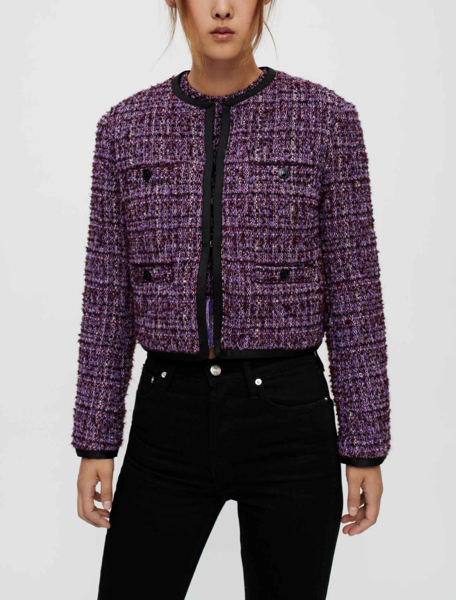 Giacca in tweed trapuntato viola