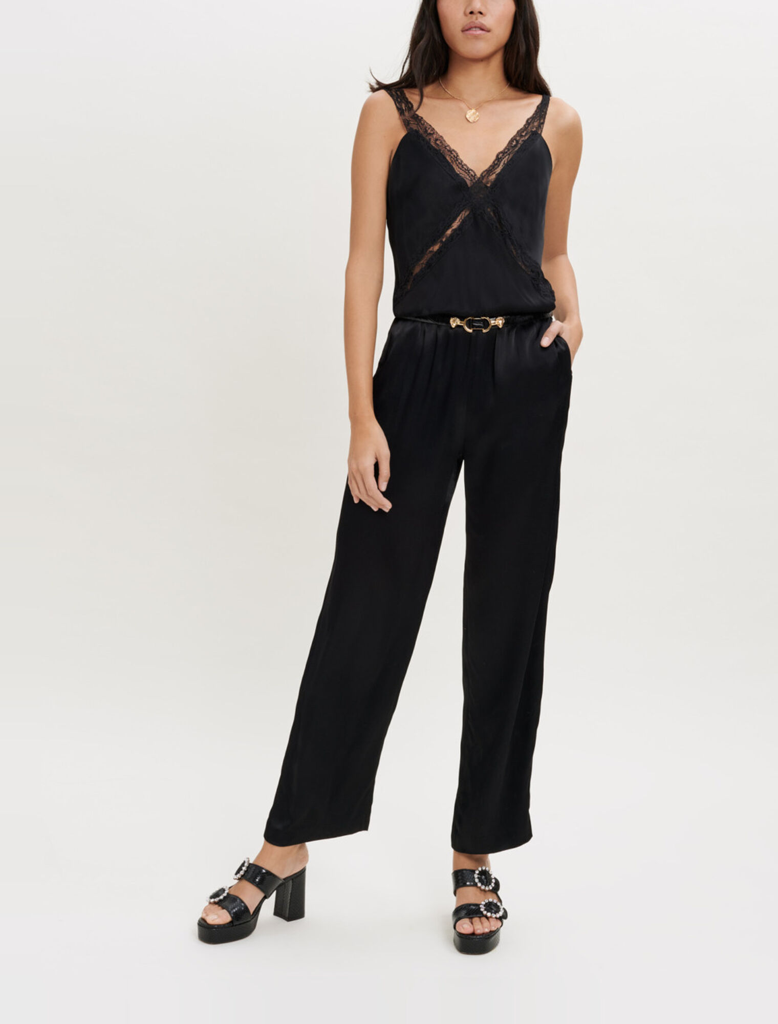 Tuta-pantaloni con spalline in raso