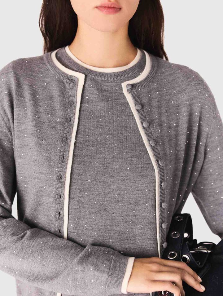 Cardigan 100% lana con strass