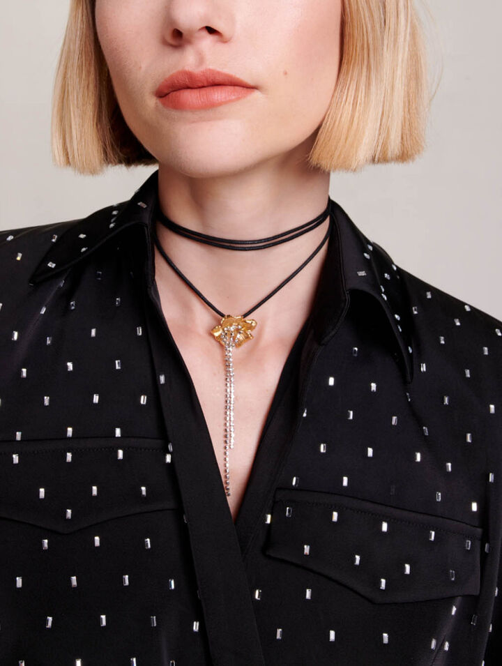 Abito corto satinato con strass