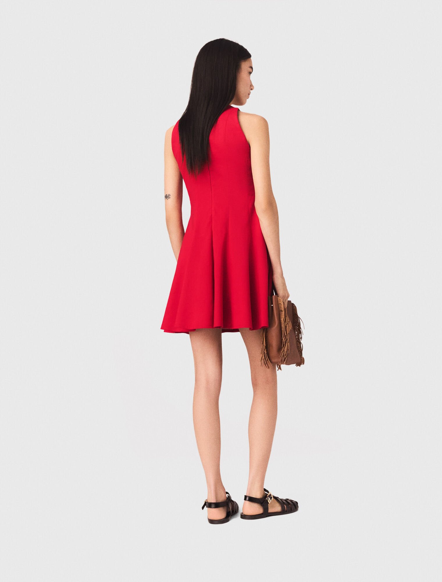 Abito corto svasato in misto lino